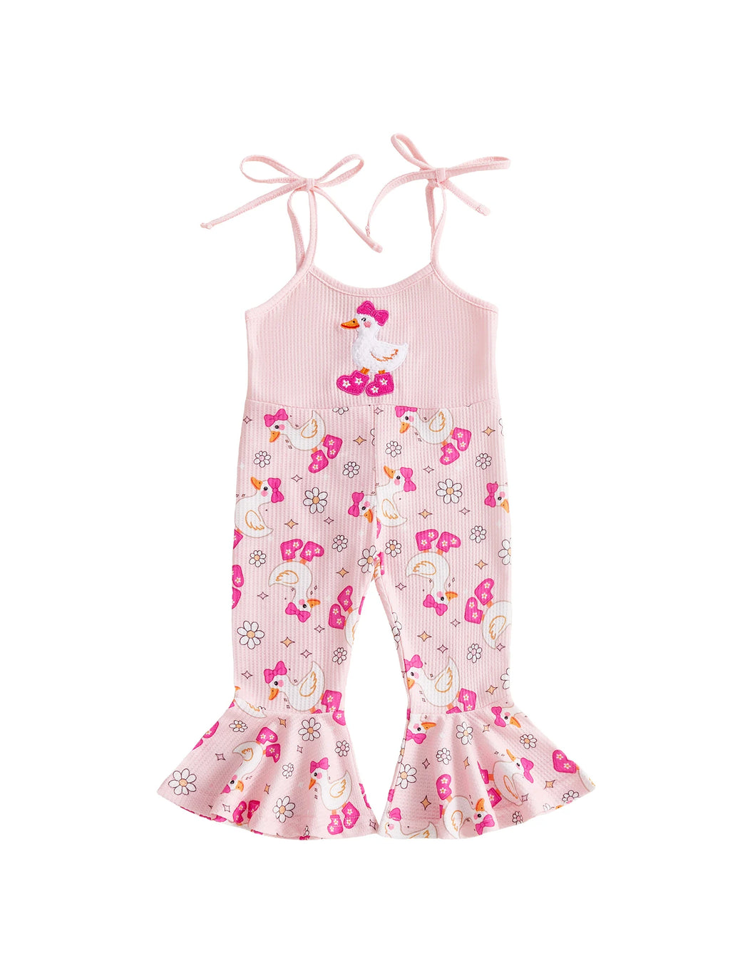 Infant Girls Sleeveless Bell Bottom Romper with Adjustable Shoulder Straps