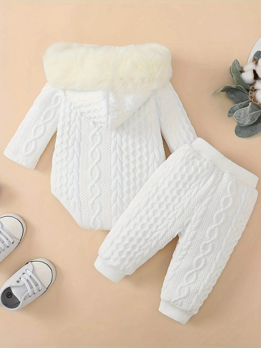 Long Sleeve Winter Hoodie Romper & Pants Set for Toddler Baby Girl