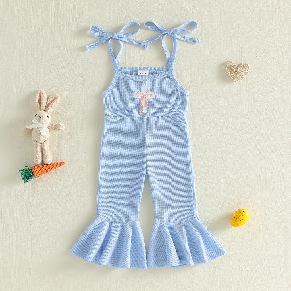 Baby Girl Romper with Ruffle Sleeves and Bunny Ear Headband Set