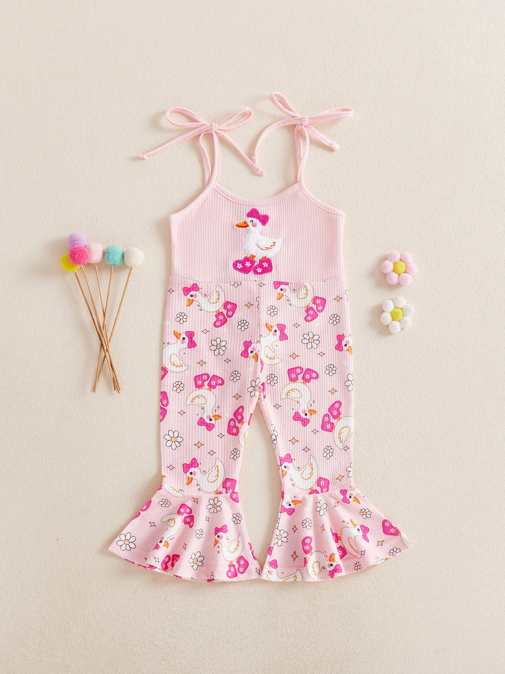 Infant Girls Sleeveless Bell Bottom Romper with Adjustable Shoulder Straps