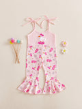 Infant Girls Sleeveless Bell Bottom Romper with Adjustable Shoulder Straps