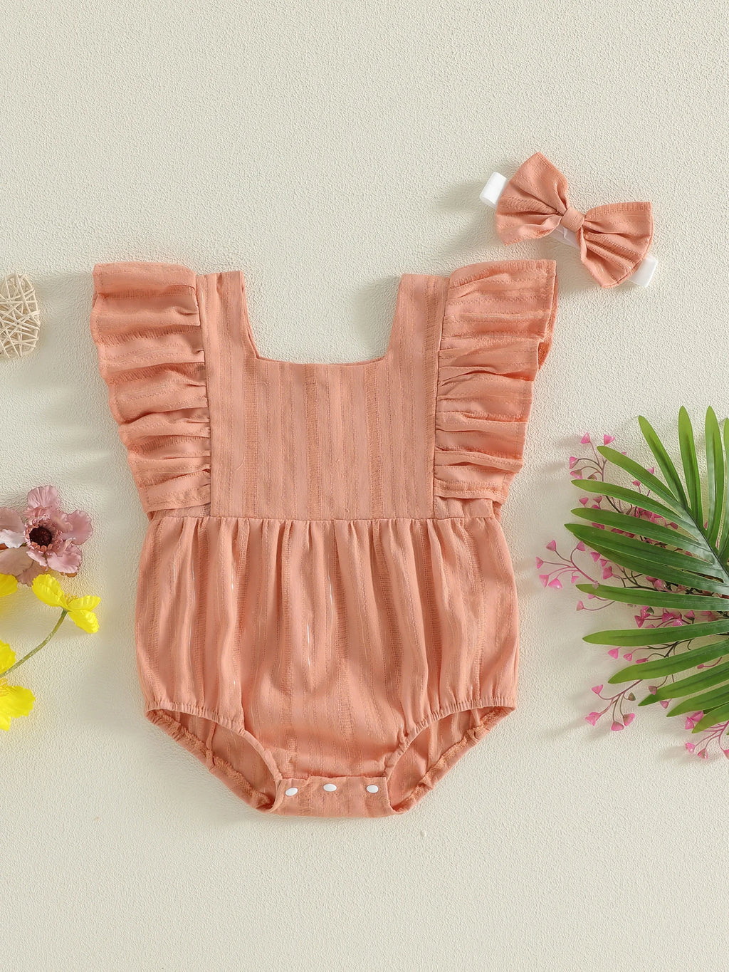 Romper with Flutter Sleeves and Matching Headband for girls