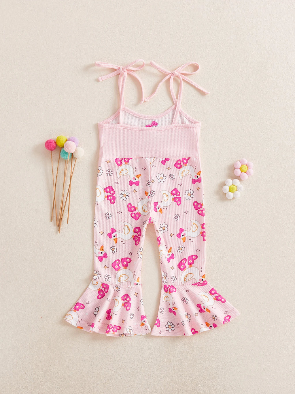 Infant Girls Sleeveless Bell Bottom Romper with Adjustable Shoulder Straps