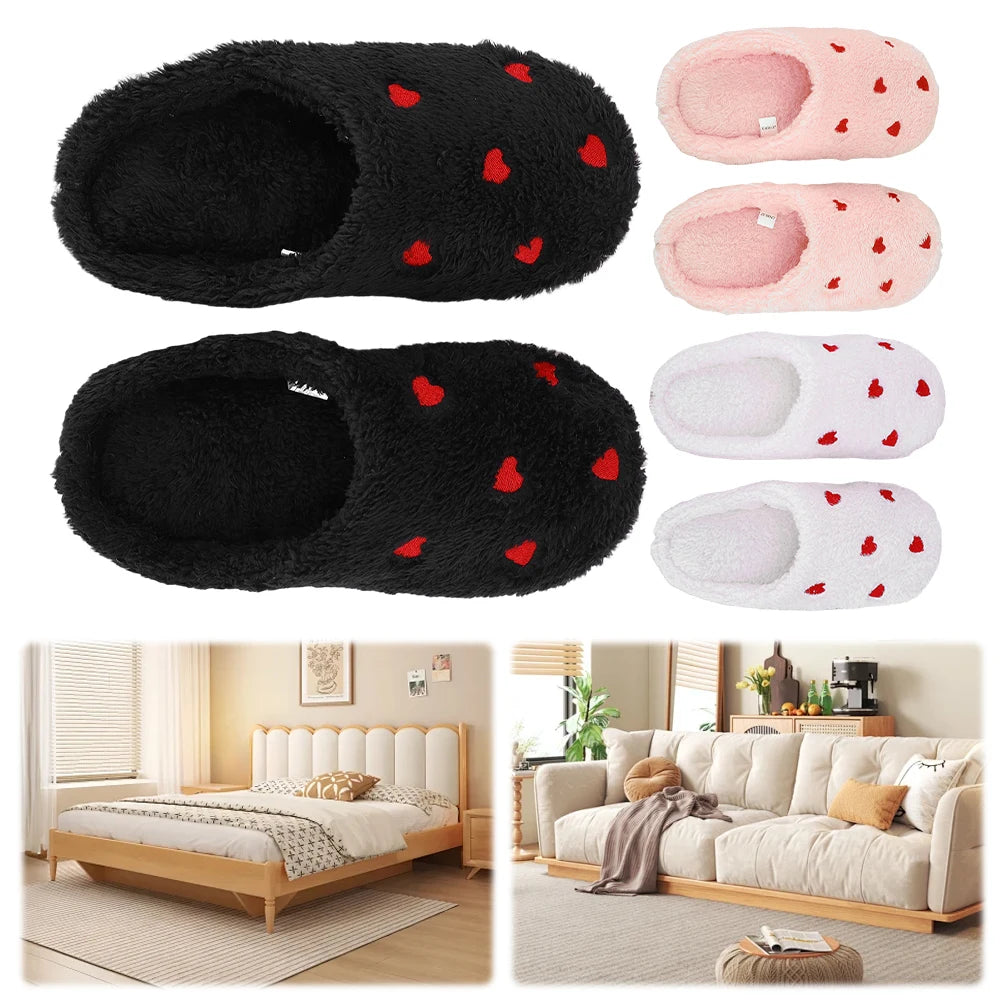 Plush Furry Heart Slippers for Women