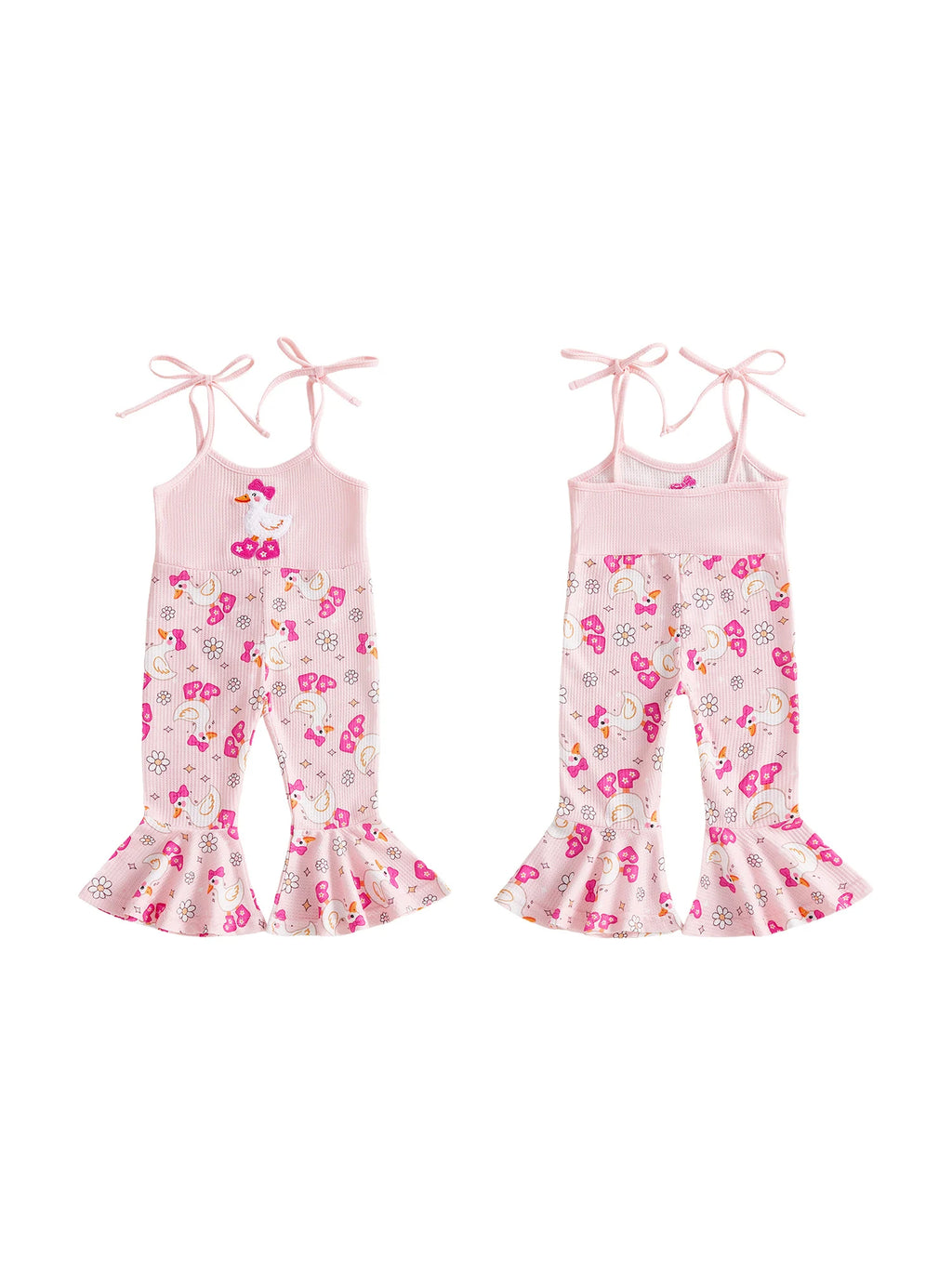 Infant Girls Sleeveless Bell Bottom Romper with Adjustable Shoulder Straps