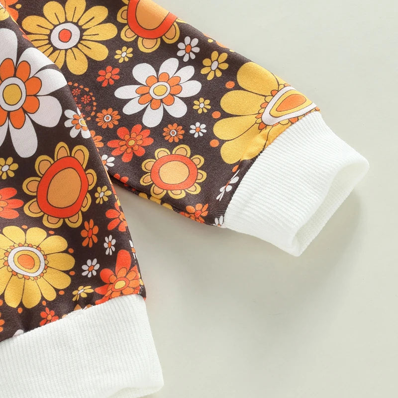 Toddler Girls Floral Print Long Sleeve Sweatshirt Pants & Headband Set