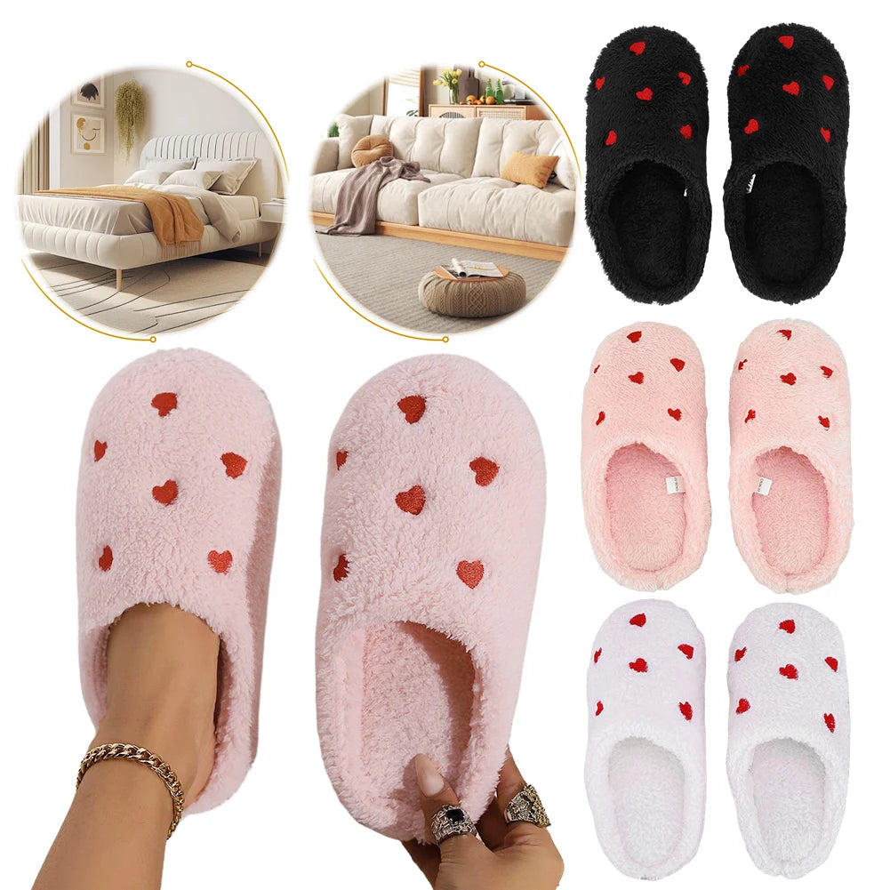 Plush Furry Heart Slippers for Women