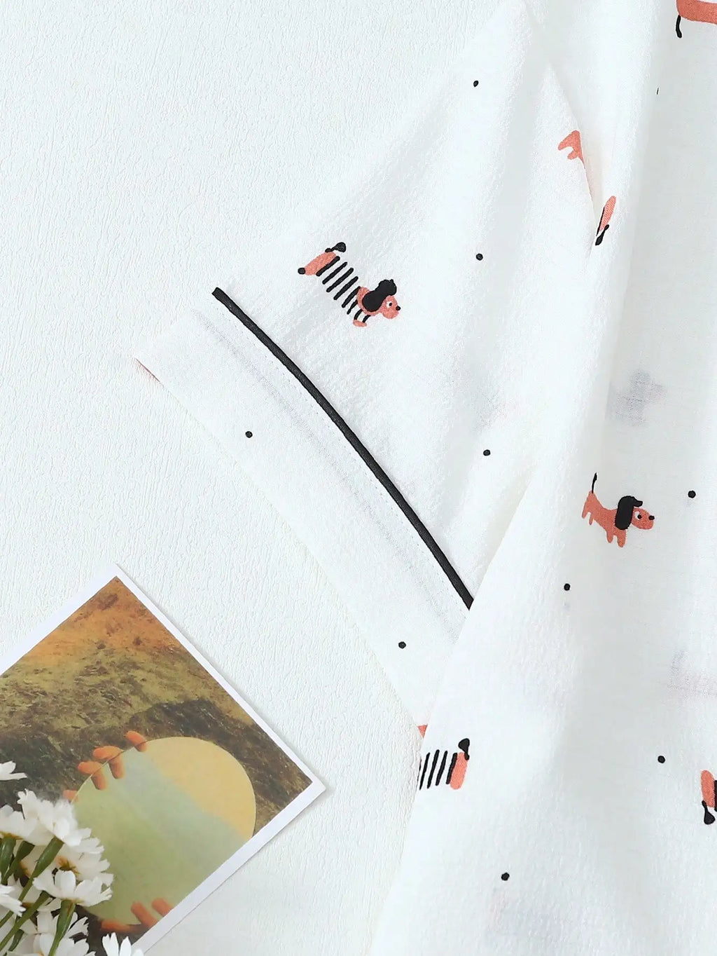 Women's White Short Sleeve Pajama Set with Dog Print