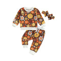 Toddler Girls Floral Print Long Sleeve Sweatshirt Pants & Headband Set
