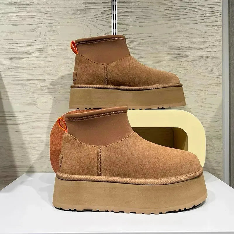 Warm Platform Fleece-lined Round-toed Boots