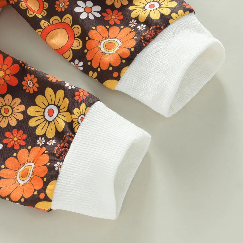 Toddler Girls Floral Print Long Sleeve Sweatshirt Pants & Headband Set