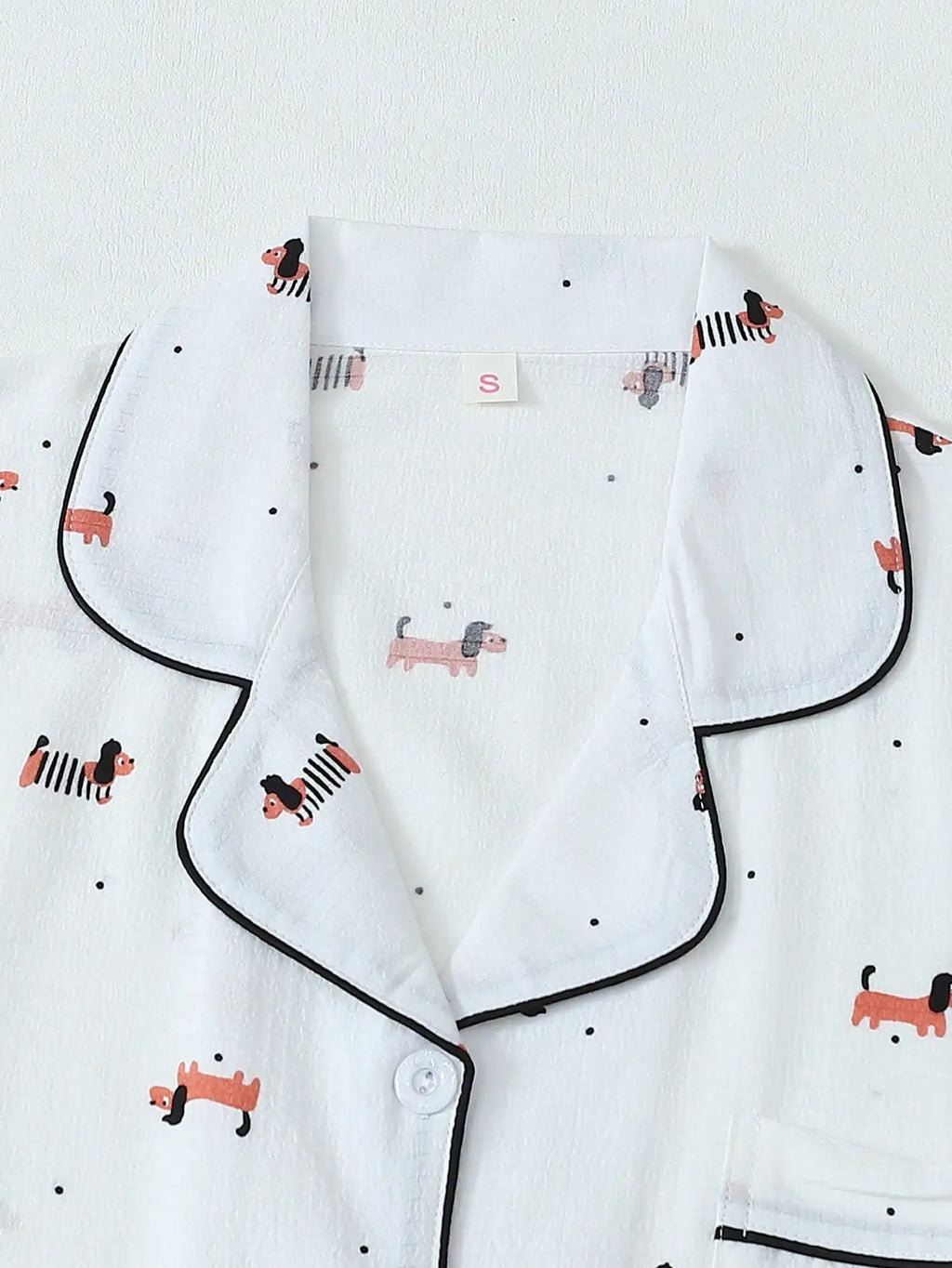 Women's White Short Sleeve Pajama Set with Dog Print