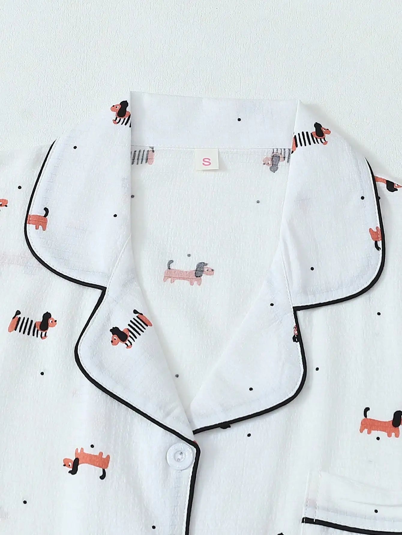 Women's White Short Sleeve Pajama Set with Dog Print