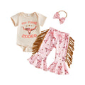 Western Short Sleeve Romper Set with Bull Head for Toddler Girls