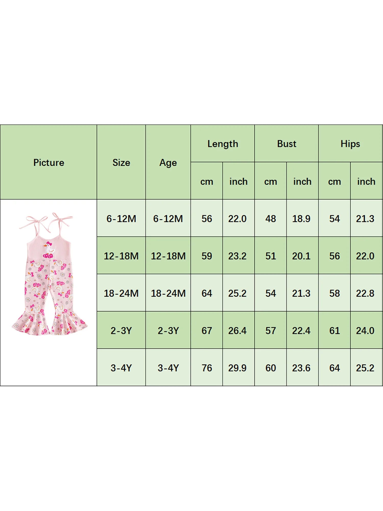 Infant Girls Sleeveless Bell Bottom Romper with Adjustable Shoulder Straps