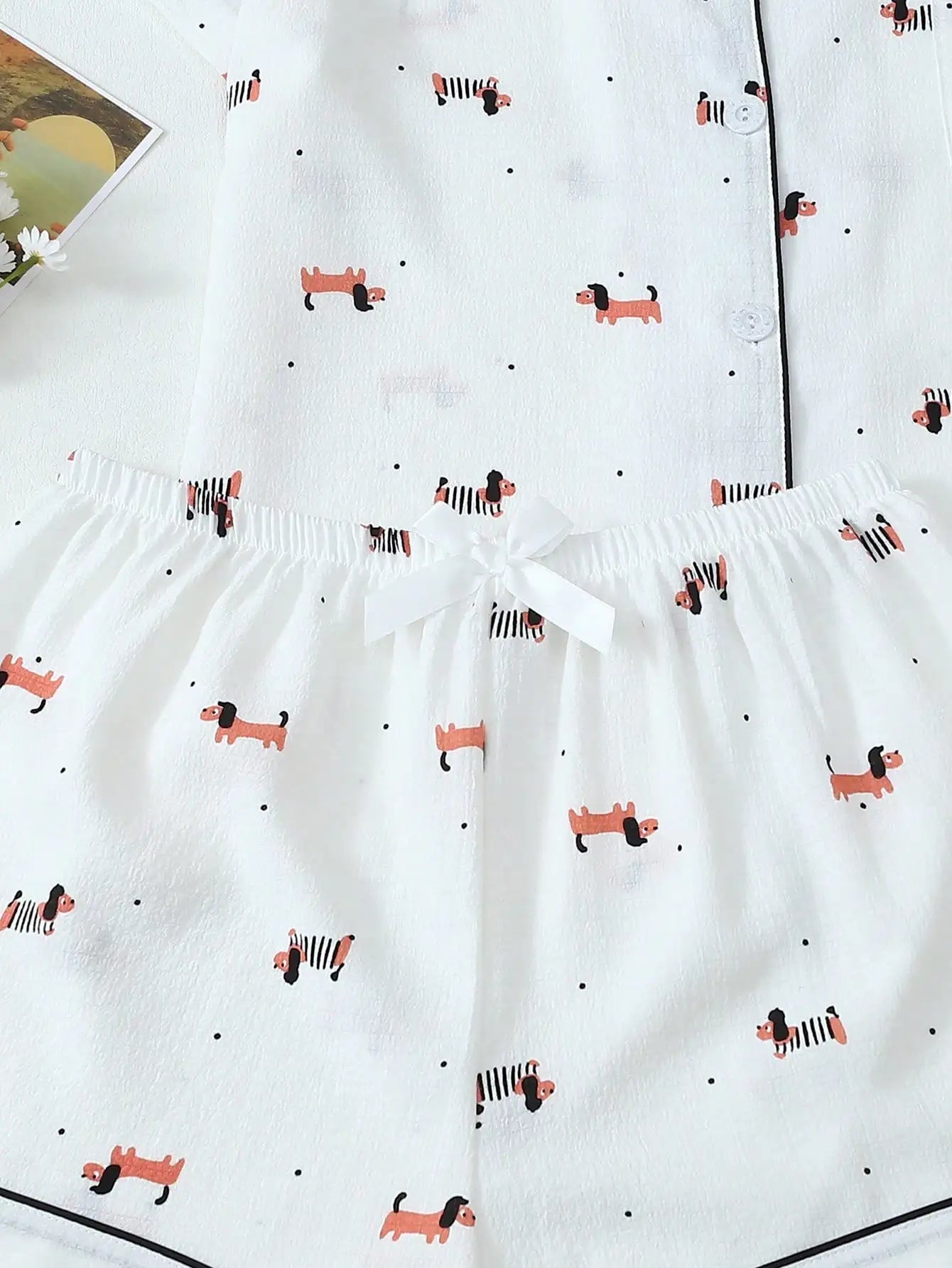Women's White Short Sleeve Pajama Set with Dog Print