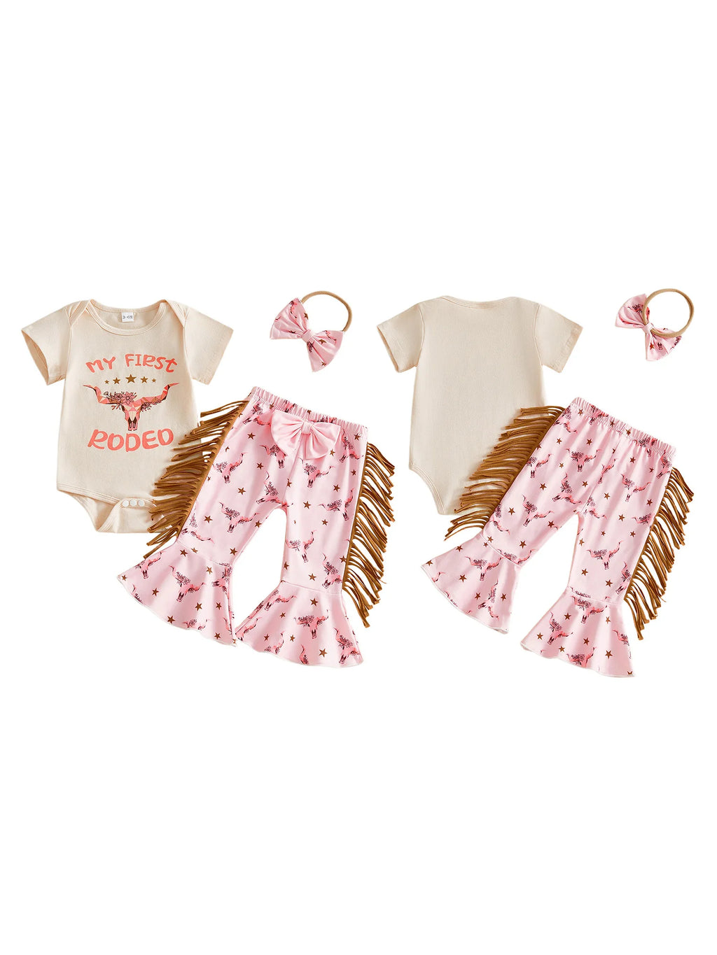 Western Short Sleeve Romper Set with Bull Head for Toddler Girls